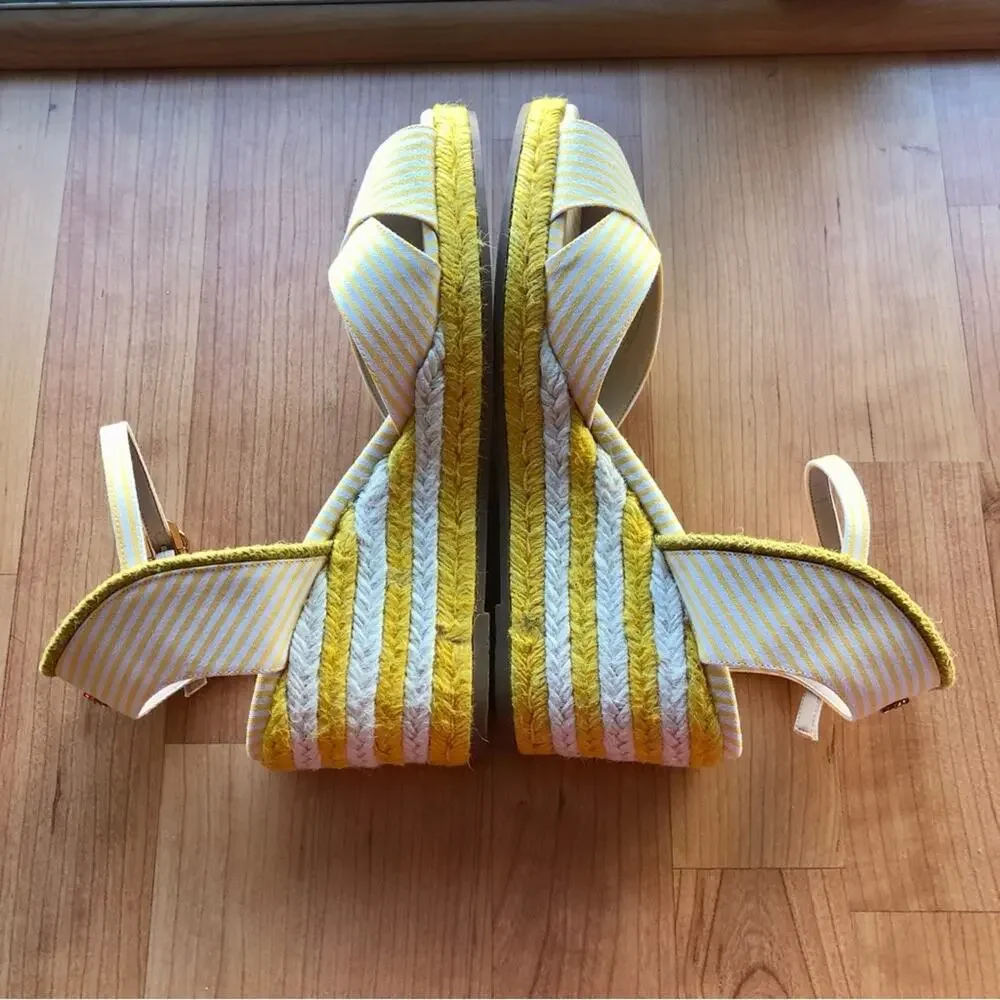 Stuart Weitzman Mirela Stripes Canvas Espadrille Sandals Sunflower Women’s 7.5